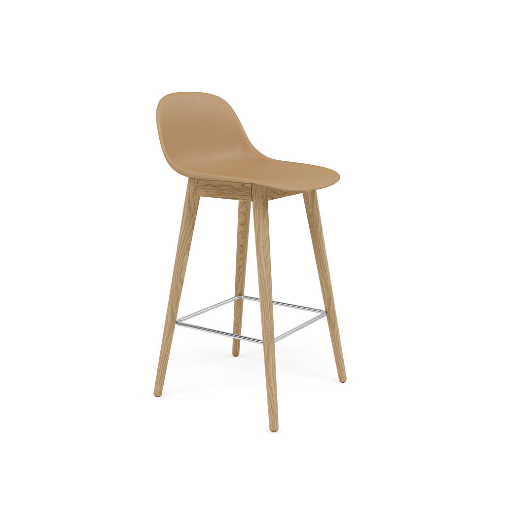 muuto fiber counter stool with back rest and wood base, available at someday designs #colour_ochre