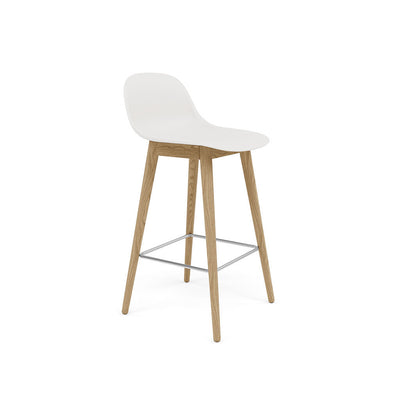 fiber counter stool with back rest, oak legs. #colour_white