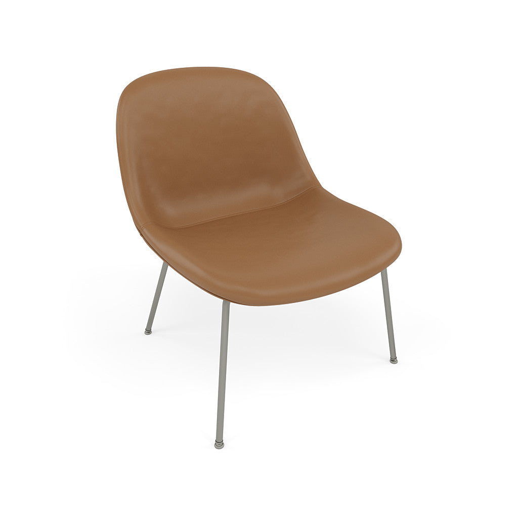 muuto fiber lounge chair cognac refine leather tube base available from someday designs. #colour_cognac-refine-leather