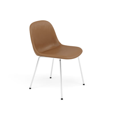 Muuto Fiber Side Chair Tube Base, cognac refine leather seat and chrome legs. Available from someday designs. #colour_cognac-refine-leather