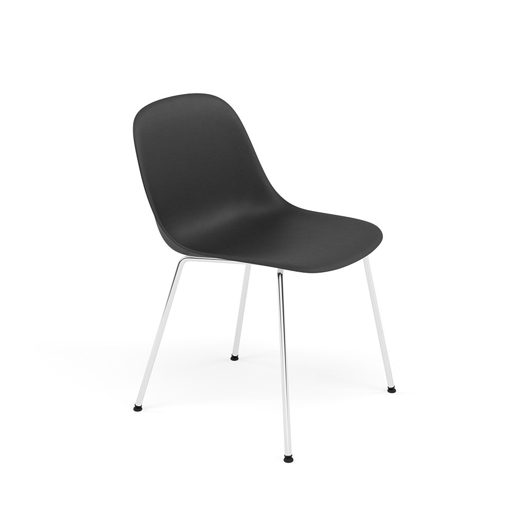 Muuto Fiber Side Chair Tube Base, black seat and  chrome legs. Available from someday designs . #colour_black