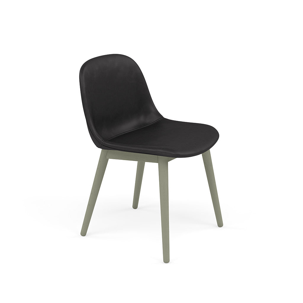 Muuto Fiber Side Chair Wood Base in black refine leather, available from someday designs . #colour_black-refine-leather