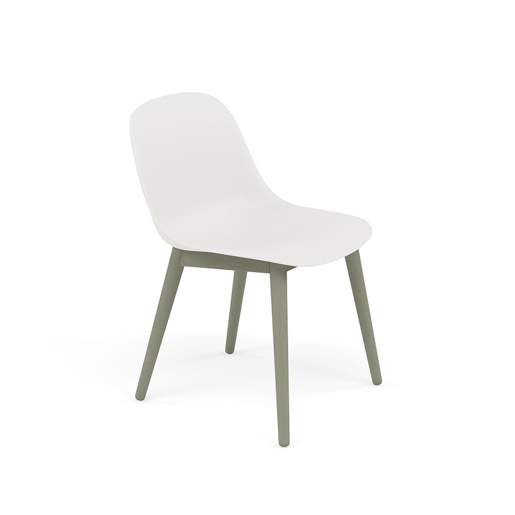 Muuto Fiber Side Chair Wood Base in white and dusty green legs, available from someday designs. #colour_white