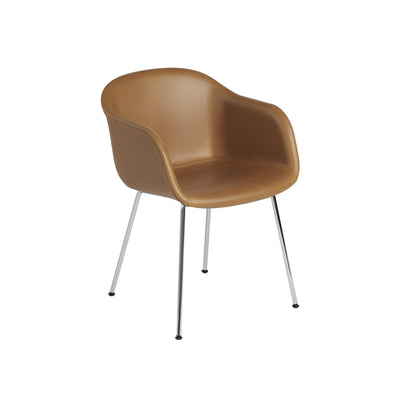 Muuto Fiber Armchair tube base in cognac refine leather with chrome legs. Made to order from someday designs. #colour_cognac-refine-leather