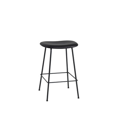 Muuto Fiber Bar Stool with tube base in refine black leather with black legs. Available from someday designs. #colour_black-refine-leather