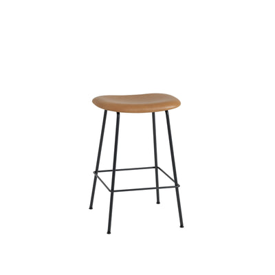 Muuto Fiber counter Stool with tube base in refine cognac leather with black legs. Available from someday designs. #colour_cognac-refine-leather