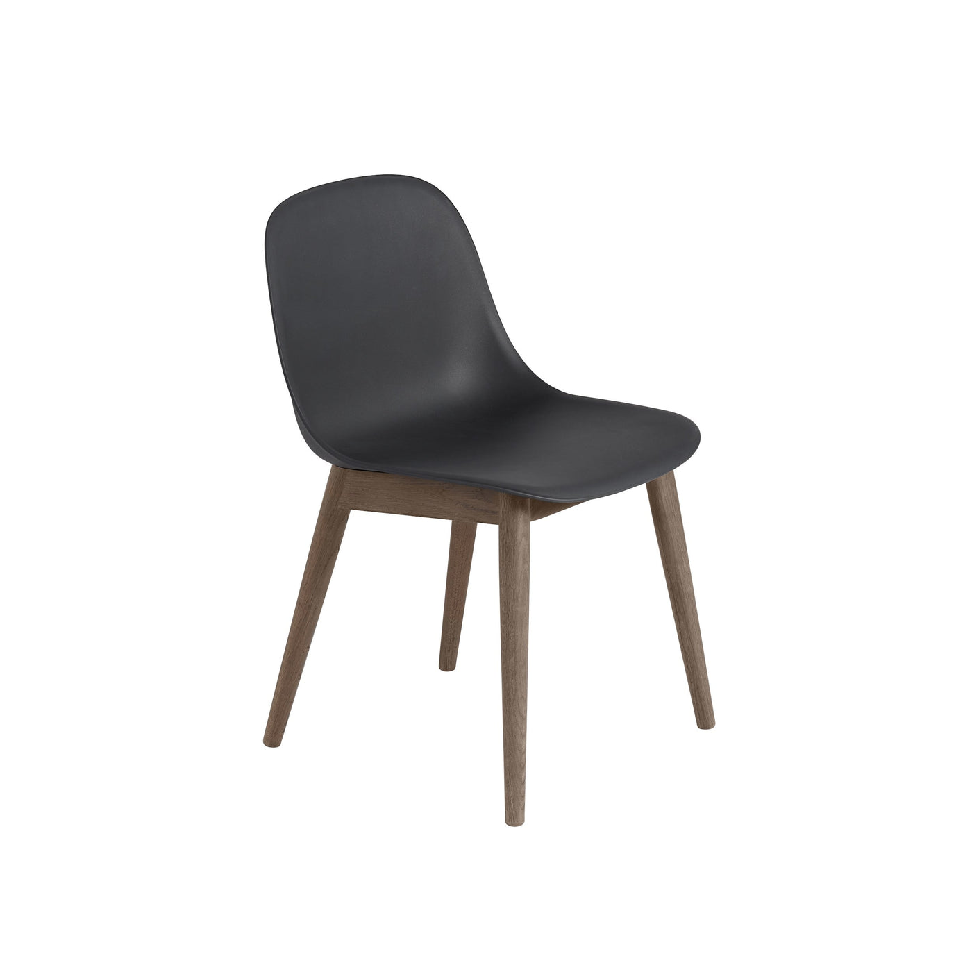 Muuto Fiber Side Chair stained dark brown wood base with a black seat. Shop online at someday designs. #colour_black