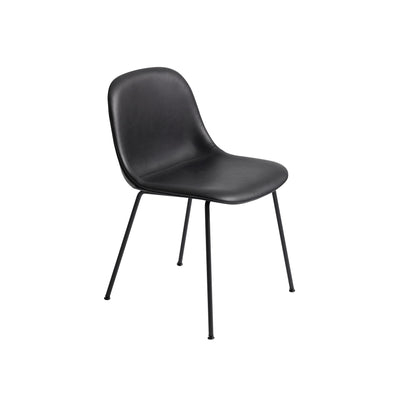 Muuto Fiber Side Chair Tube Base, black refine leather seat and black legs. Available from someday designs. #colour_black-refine-leather