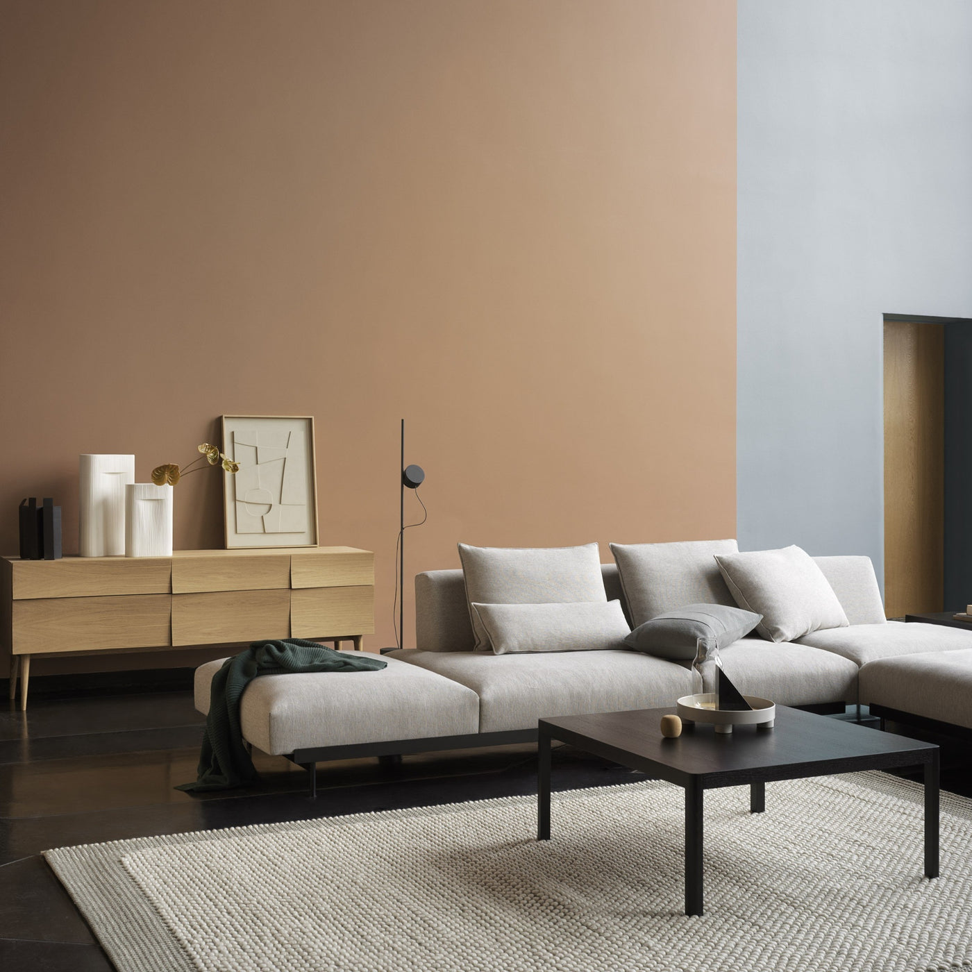 Muuto In Situ Corner sofa configuration 9 in clay 12 fabric. Made to order from someday designs . #colour_clay-12