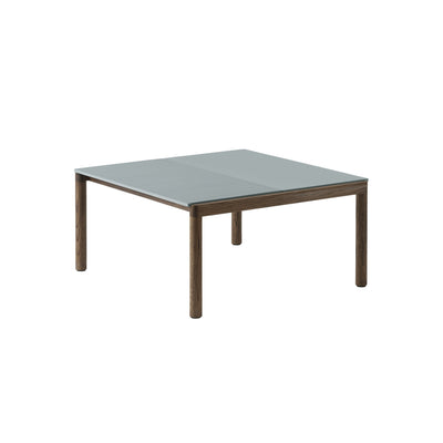 Muuto Couple Coffee Table 1 plain 1 wavy tiles, pale blue with dark oiled oak base. #style_1-plain-1-wavy