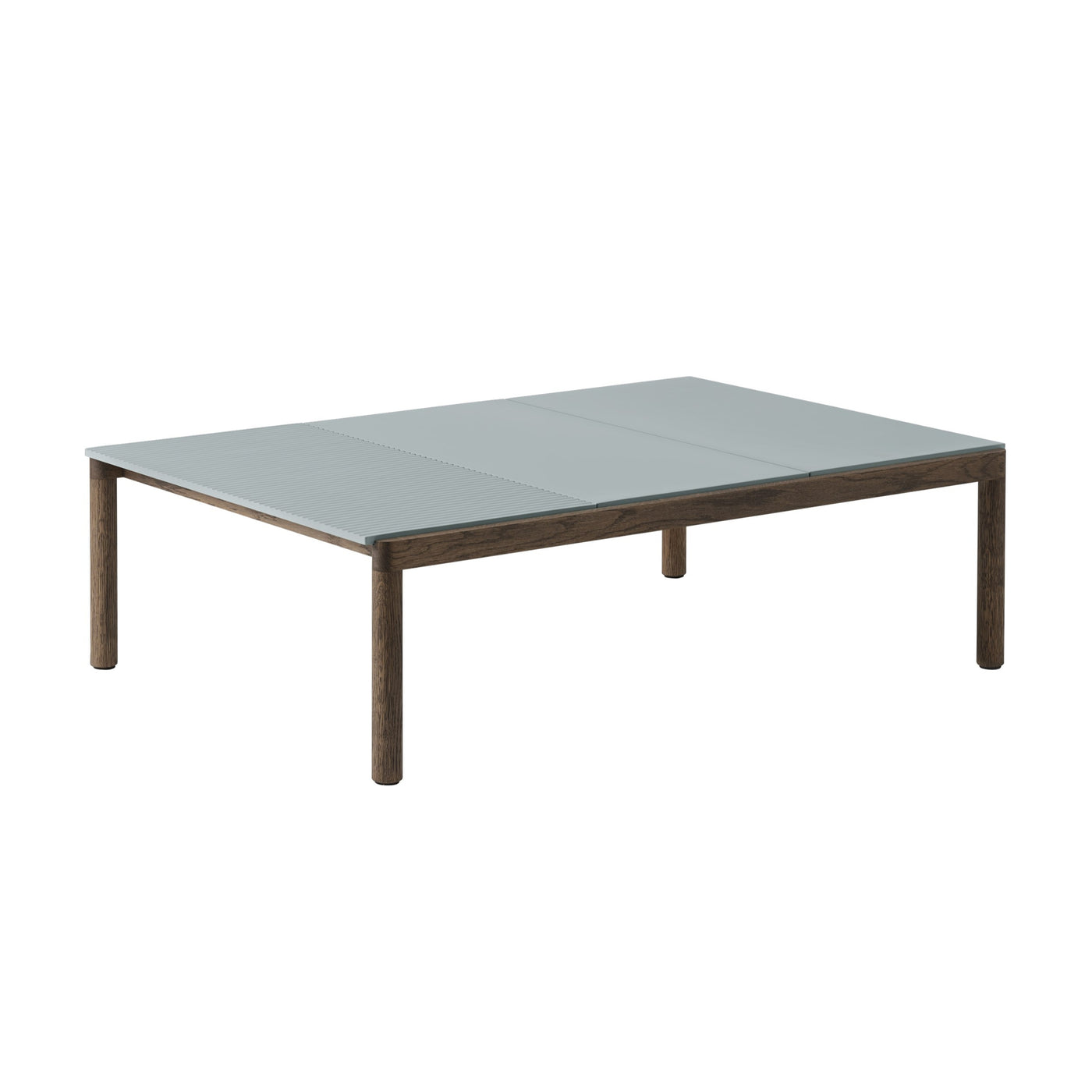 Muuto Couple Coffee Table 2 Plain 1 Wavy Tiles, pale blue with dark stained oak base. #style_2-plain-1-wavy
