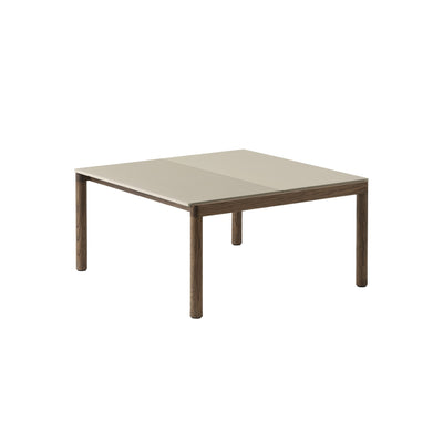 Muuto Couple Coffee Table 1 plain 1 wavy tiles, sand with dark oiled oak base. #style_1-plain-1-wavy