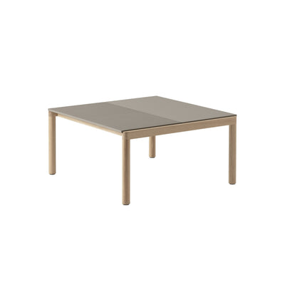 Muuto Couple Coffee Table 1 plain 1 wavy tiles, taupe with oak base. #style_1-plain-1-wavy