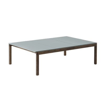 Muuto Couple Coffee Table 3 Plain Tiles, pale blue with dark oiled oak base. #style_3-plain
