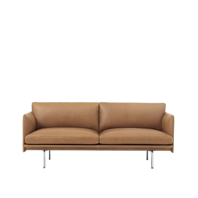 Muuto Outline 2 seater sofa in cognac refine leather with polished aluminium legs. Available from someday designs