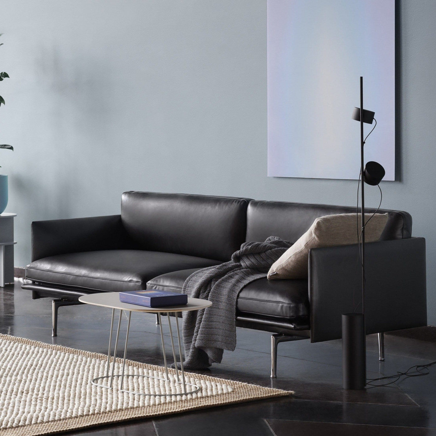 Muuto Outline 3 seater sofa with polished aluminium legs. Available from someday designs. #colour_black-refine-leather