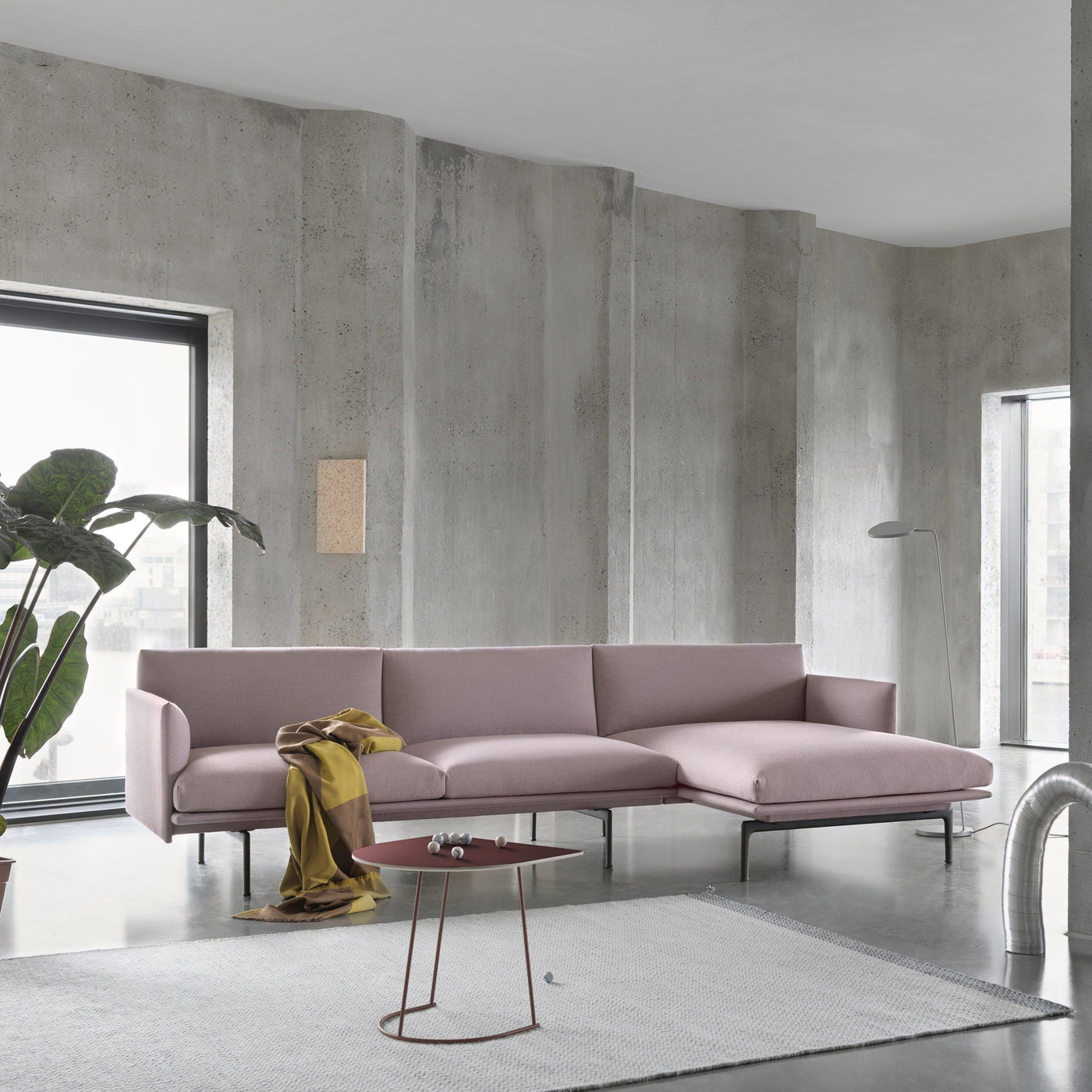 muuto outline sofa chaise longue with airy side table available at someday designs. #colour_fiord-551