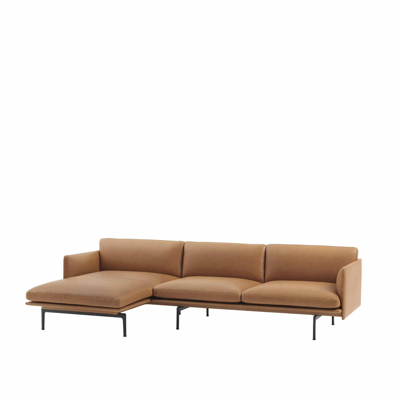 Muuto Outline Chaise Longue 3 Seater in cognac refine leather.Made to order from someday designs