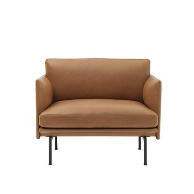 Muuto Outline Chair in Cognac Refine Leather and black legs. Made to order from someday designs