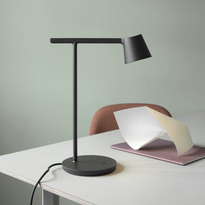 black tip lamp by Jens Fager for muuto in office setting. #colour_black