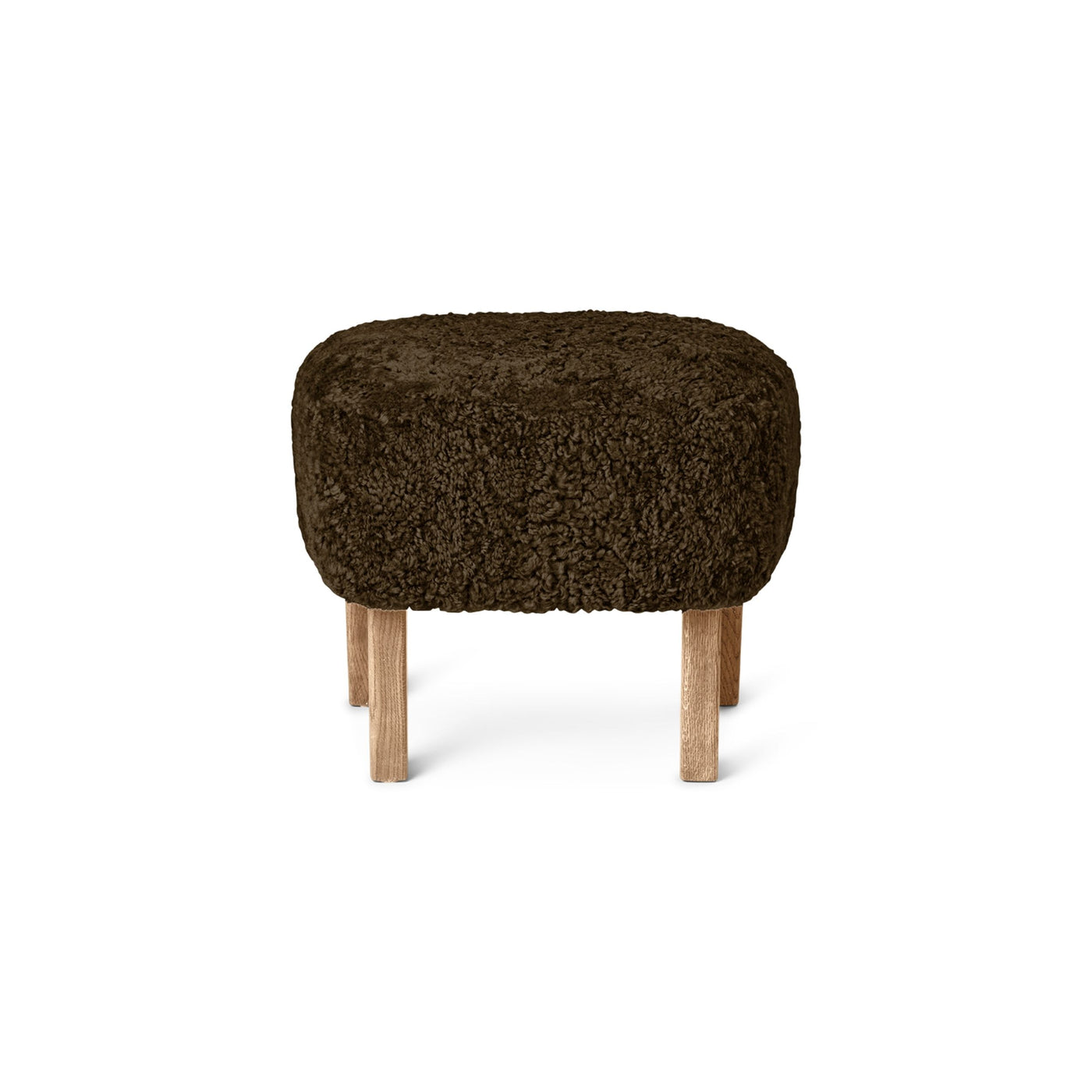 by Lassen Ingeborg footstool with natural oak legs. #colour_sheepskin-espresso