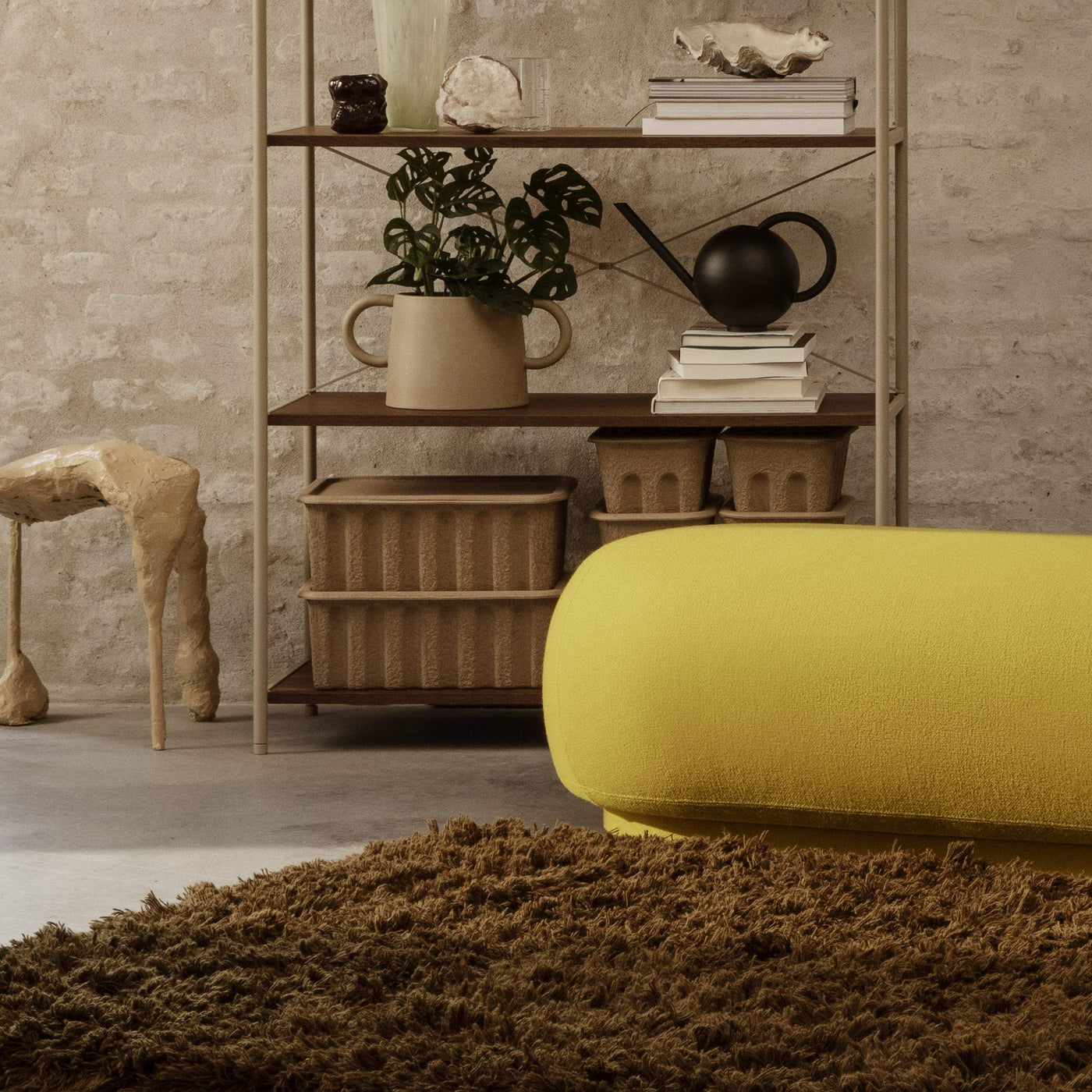 Ferm Living Rico Ottoman in Hallingdal 457 yellow fabric. Made to order from someday designs. #colour_hallingdal-457