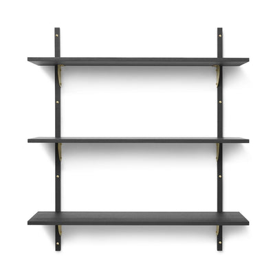 Ferm Living Sector Shelf triple wide in black ash with polished brass brackets. Available from someday designs 