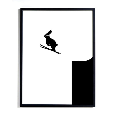 HAM ski jumping rabbit art print, monochrome, minimalist artwork, shop online at someday designs