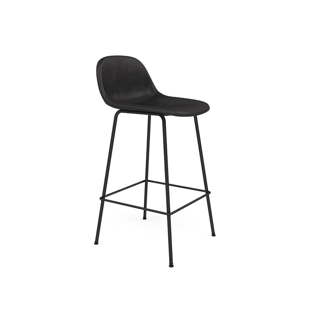 fiber counter stool with back rest tube legs black. #colour_black-refine-leather