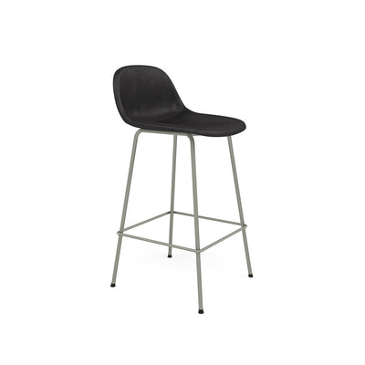 fiber counter stool with back rest tube legs dusty green. #colour_black-refine-leather