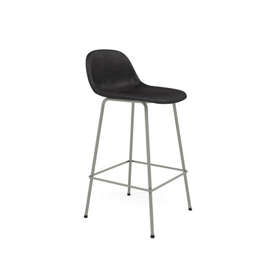 fiber counter stool with back rest tube legs grey. #colour_black-refine-leather