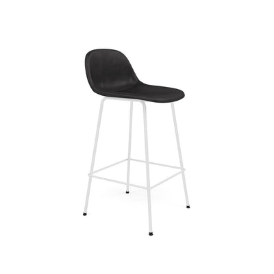 fiber counter stool with back rest tube legs white. #colour_black-refine-leather