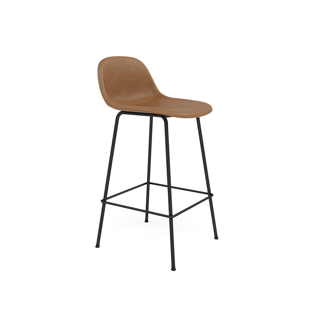 fiber counter stool with back rest tube legs black. #colour_cognac-refine-leather