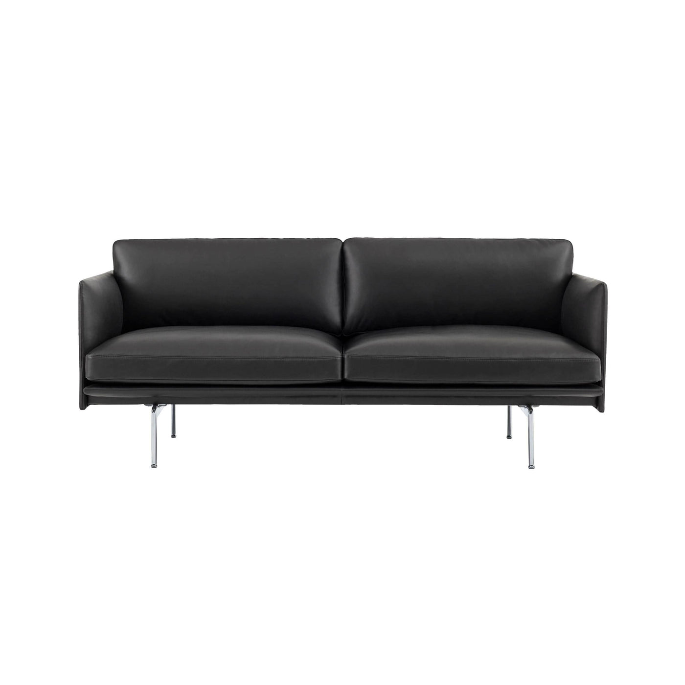 Muuto Outline 2 Seater Sofa in black refine leather and polished aluminium legs. Made to order from someday designs. #colour_black-refine-leather