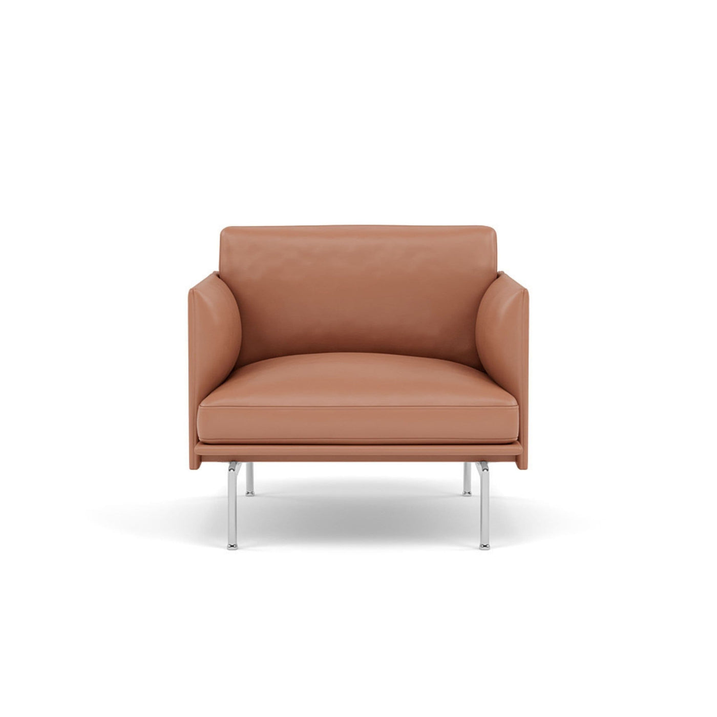 muuto outline studio chair in cognac refine leather and polished aluminium legs. Available at someday designs. #colour_cognac-refine-leather