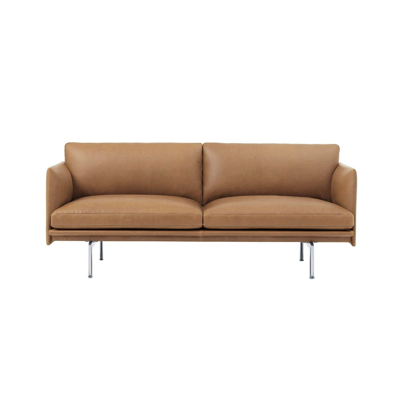 Muuto Outline 2 seater sofa in cognac refine leather with polished aluminium legs. Available from someday designs. #colour_cognac-refine-leather
