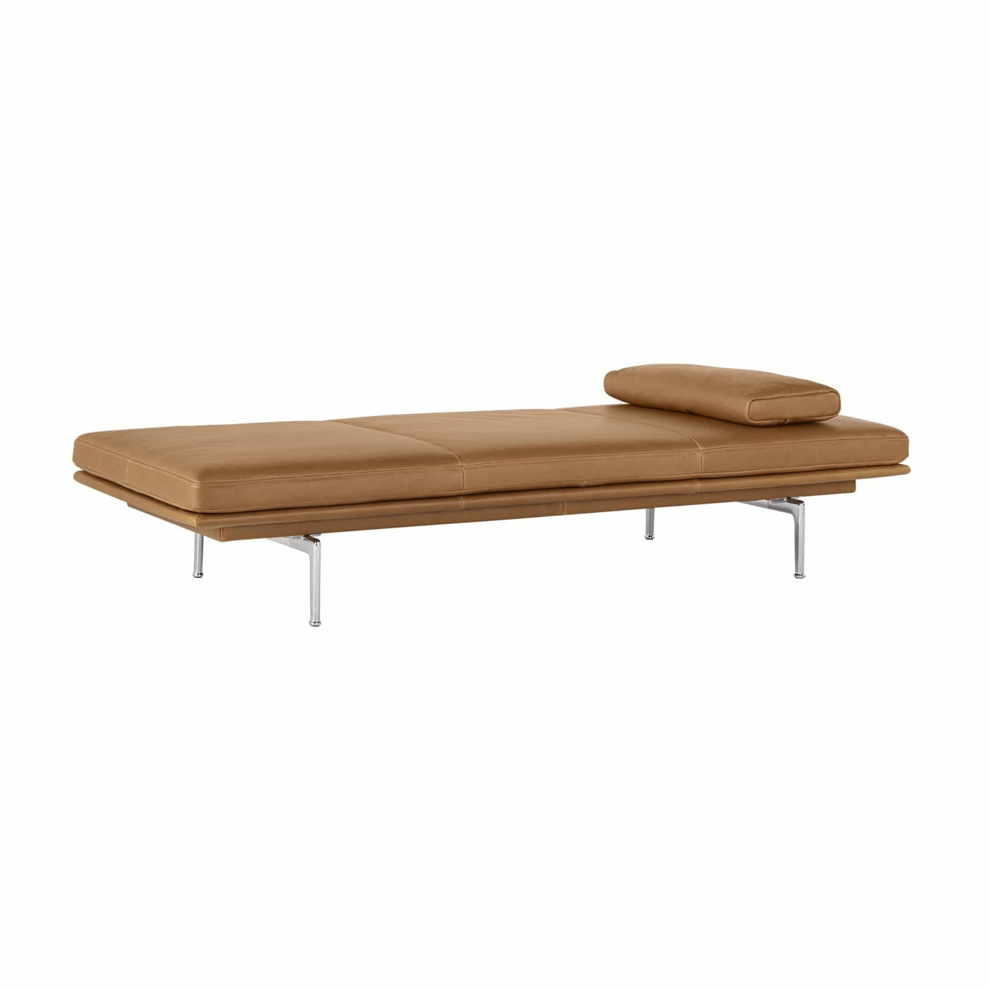 Muuto Outline Daybed in cognac refine leather and polished aluminium base. Made to order from someday designs. #colour_cognac-refine-leather