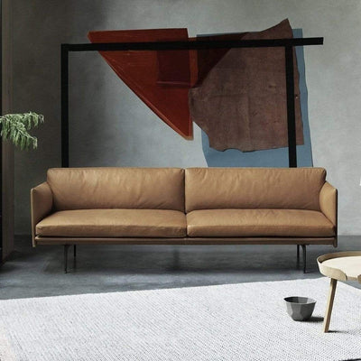 muuto outline sofa refined leather in lifestyle industrial setting available at someday designs. #colour_cognac-refine-leather