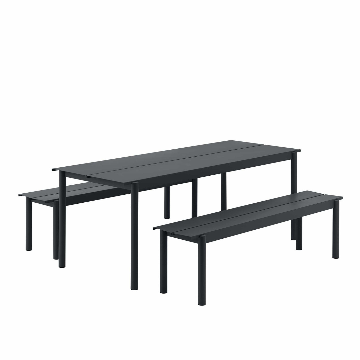Muuto Linear Steel Table & Bench in black, available from someday designs. #colour_black