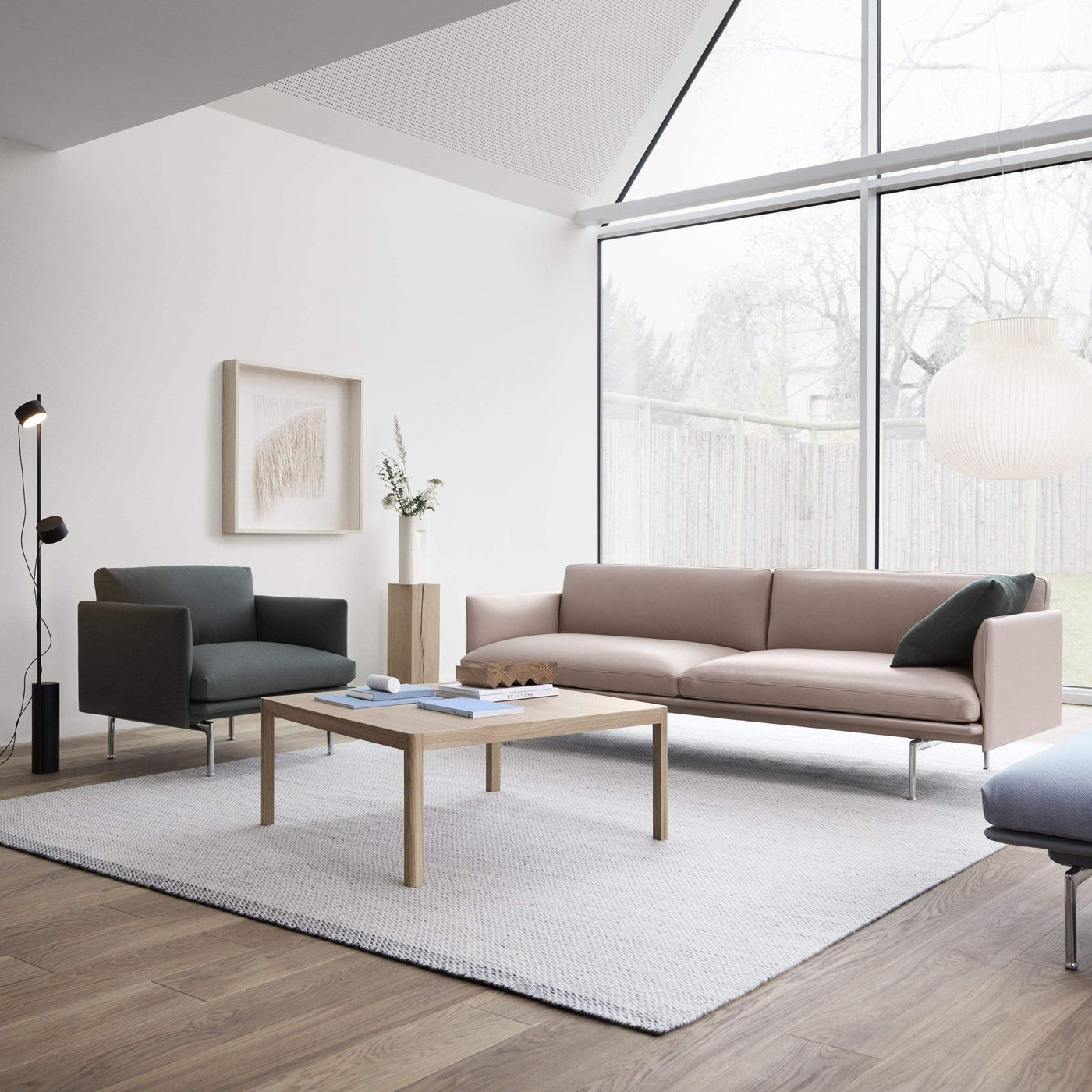 Muuto Outline 3 seater sofa with polished aluminium legs. Available from someday designs. #colour_beige-refine-leather
