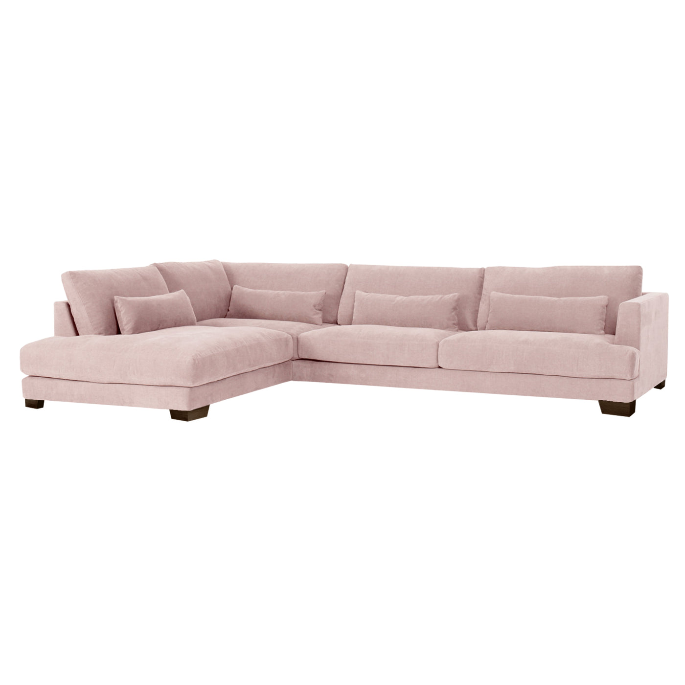 someday designs toft corner sofa in pure 04 nude pink with walnut legs LHF. #colour_pure-04-nude-pink