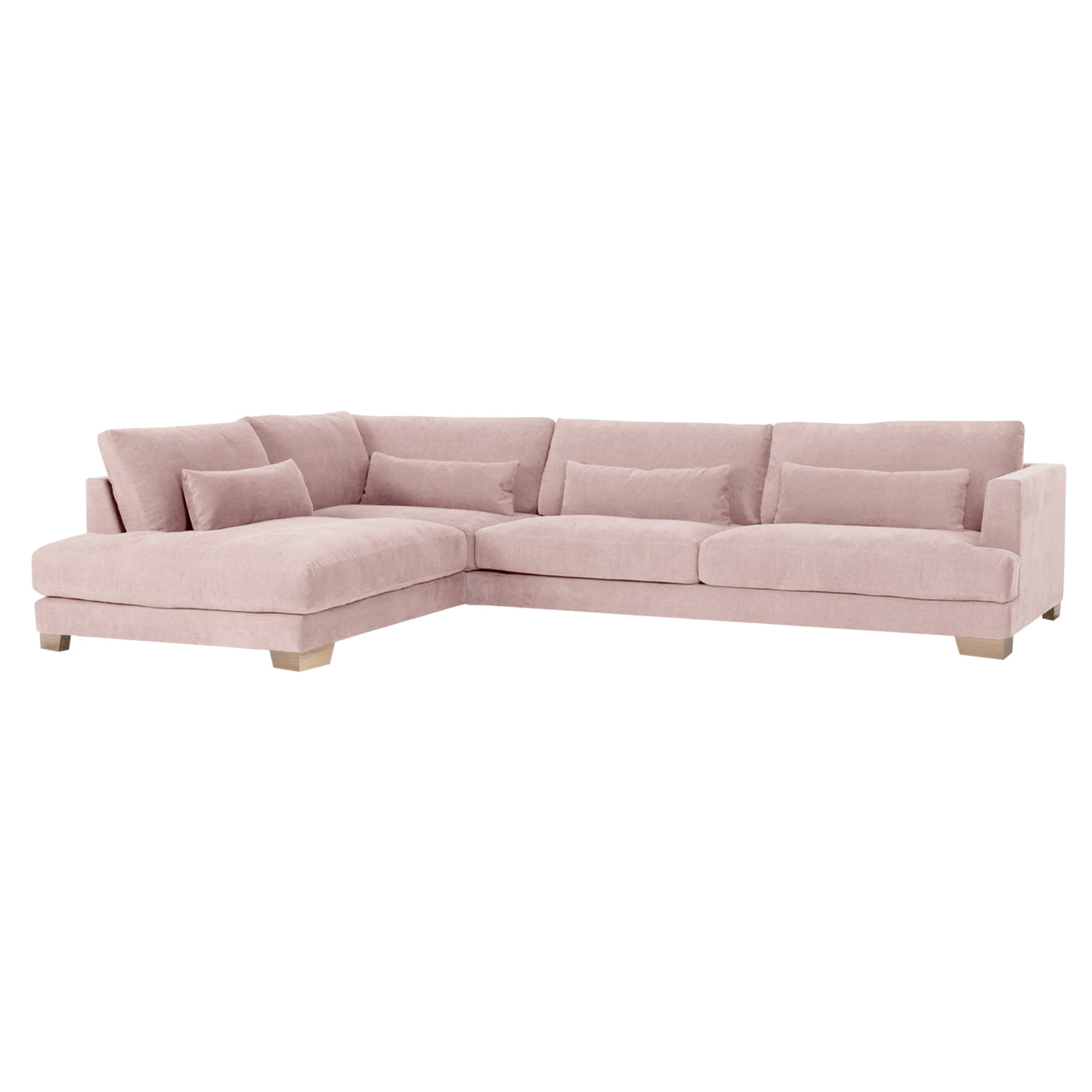 someday designs toft corner sofa in pure 04 nude pink with oak legs LHF. #colour_pure-04-nude-pink