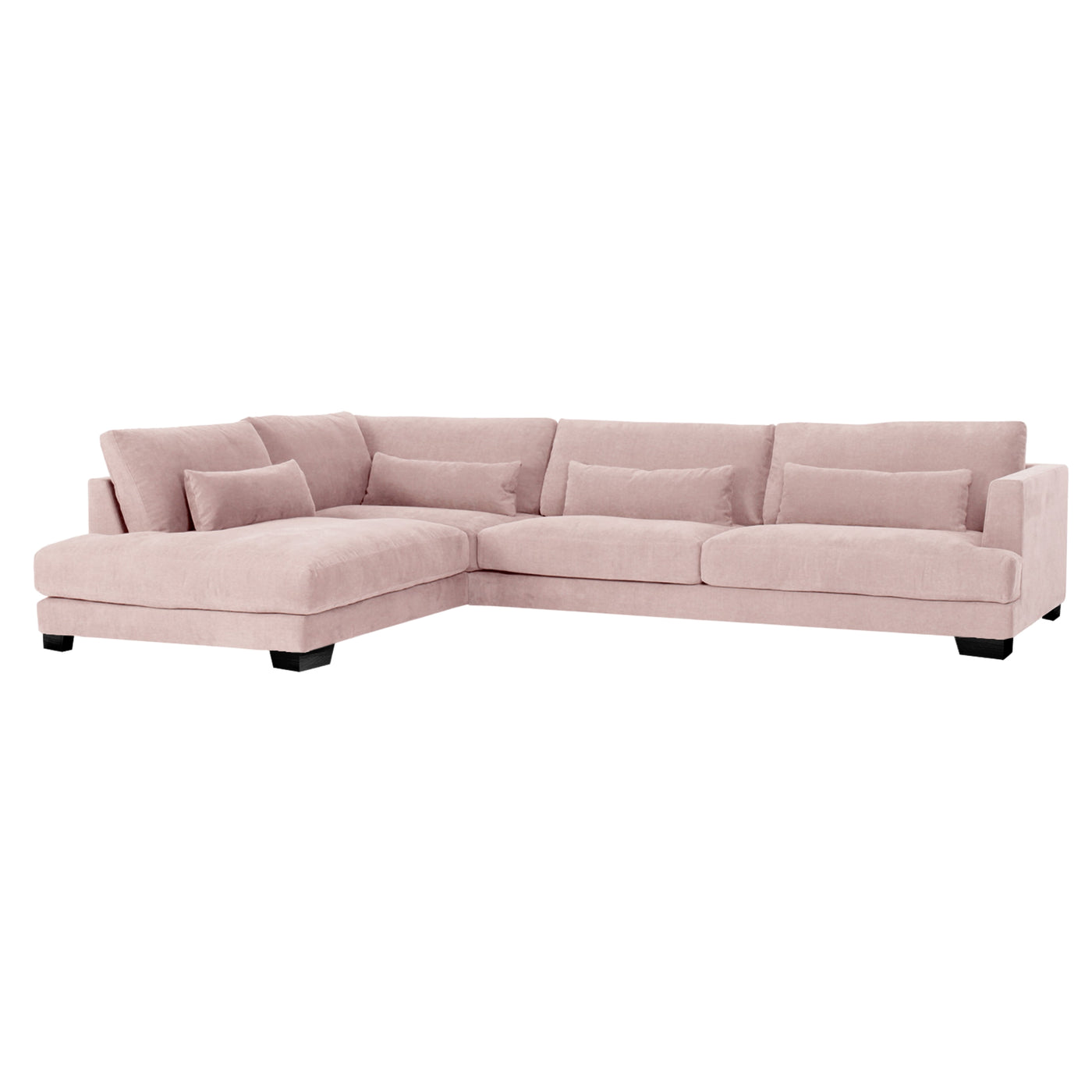 someday designs toft corner sofa in pure 04 nude pink with black legs LHF. #colour_pure-04-nude-pink