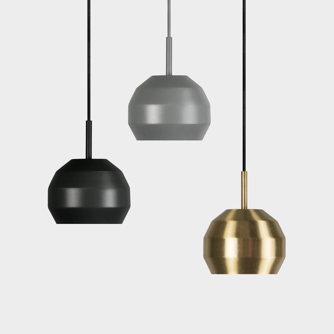 Vitamin Mini Pitch Pendant in solid brushed brass, black and grey. Available from someday designs. #colour_grey